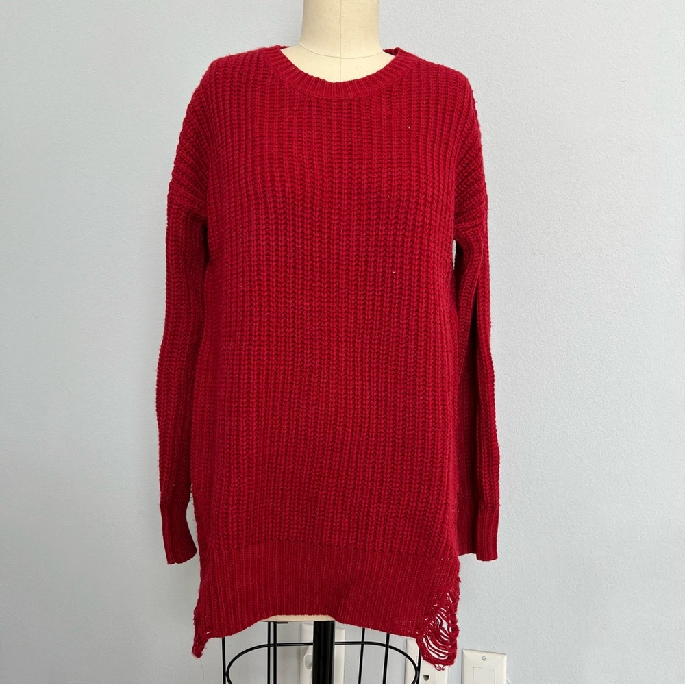 Cherry red knitted long tunic sweater / dress 🍒